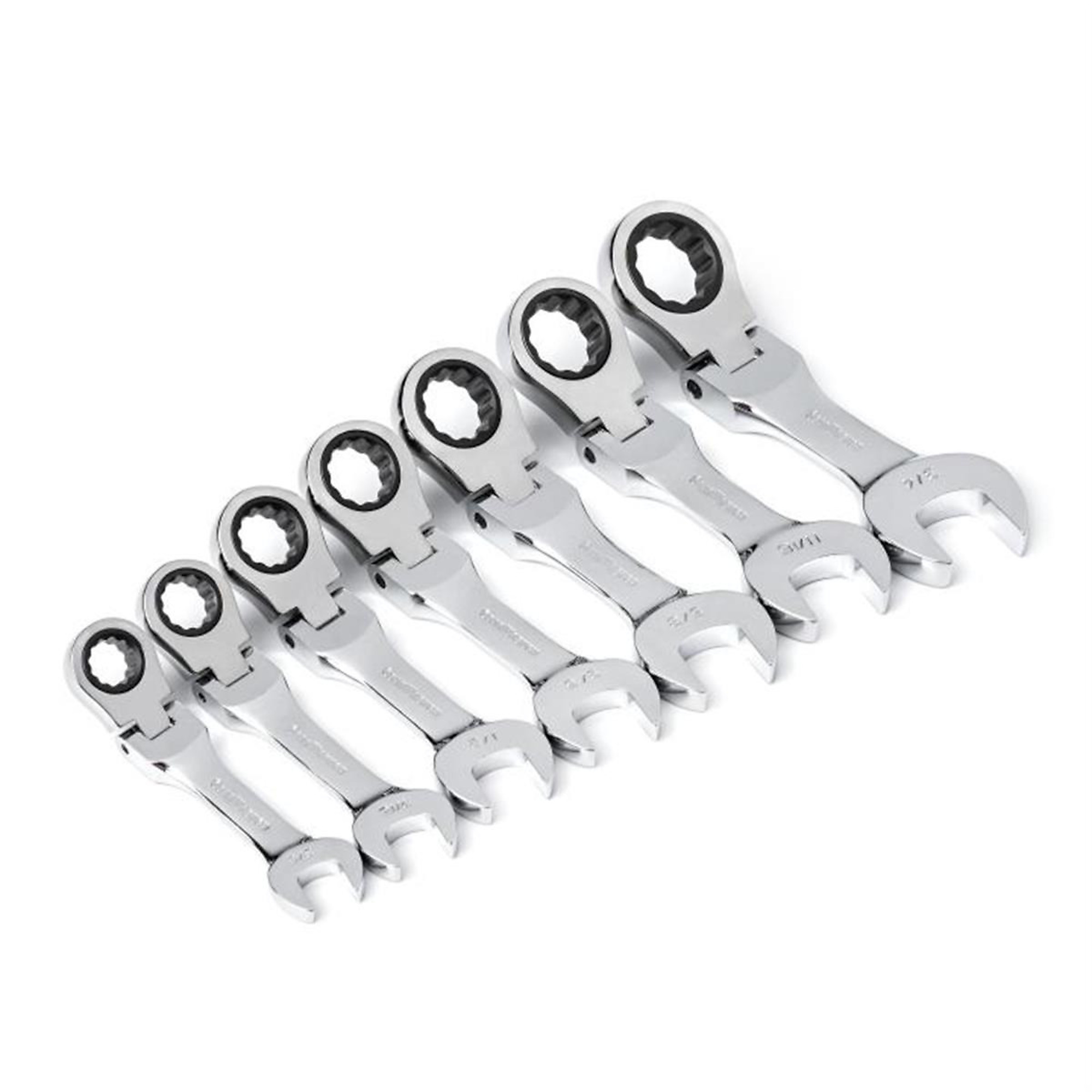 GearWrench 7-Piece Stubby Flex Head Ratcheting Combination SAE Wrench Set — 72-Tooth, 12-Point, Alloy Steel, Model# KDT9570